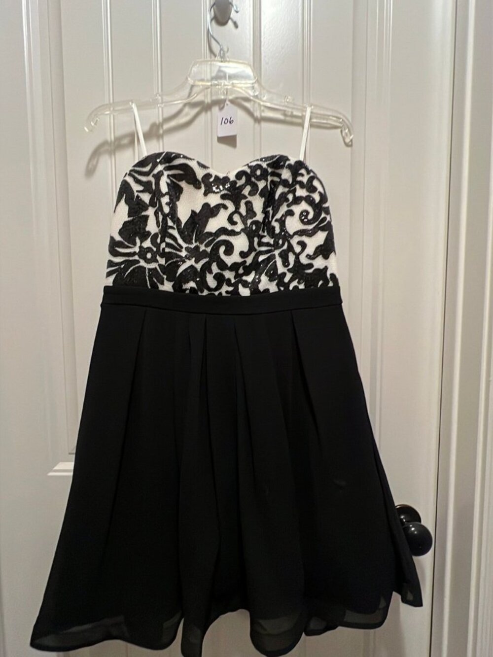 Sequin Hearts Dress with Black/White Beaded Bodice and Black Skirt Jr/Mi Size 13